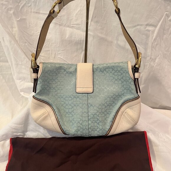 Coach Vintage -- 1457 Soho Blue Signature -- Canvas & White Leather Shoulder Bag - Picture 4 of 8